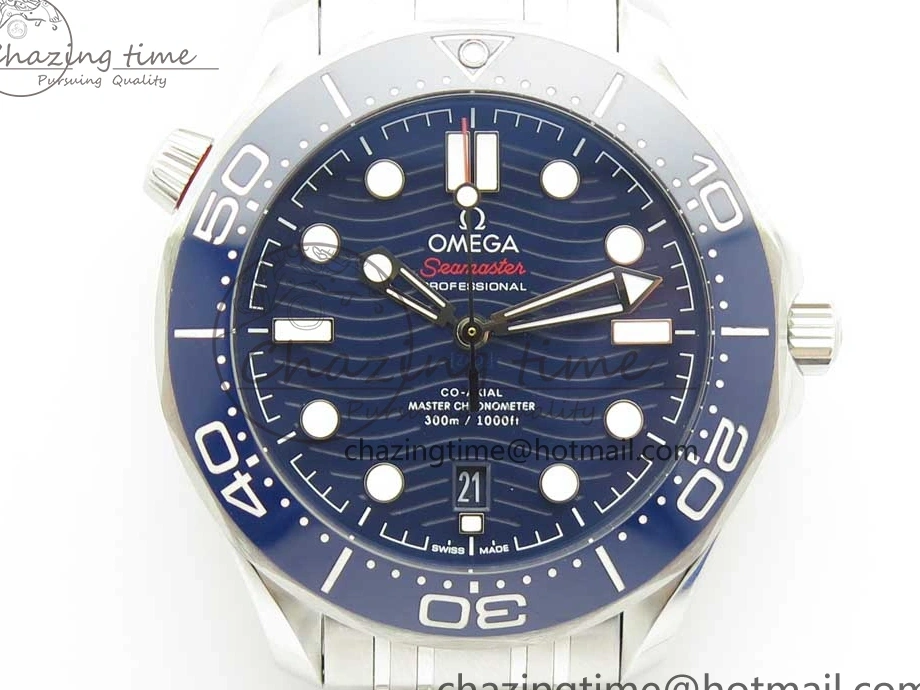 0301 ZeroBulk 2018 Seamaster Diver 300M OMF Best Edition Blue Ceramic Blue Dial on SS Bracelet A8800 (Black Balance Wheel) 7957